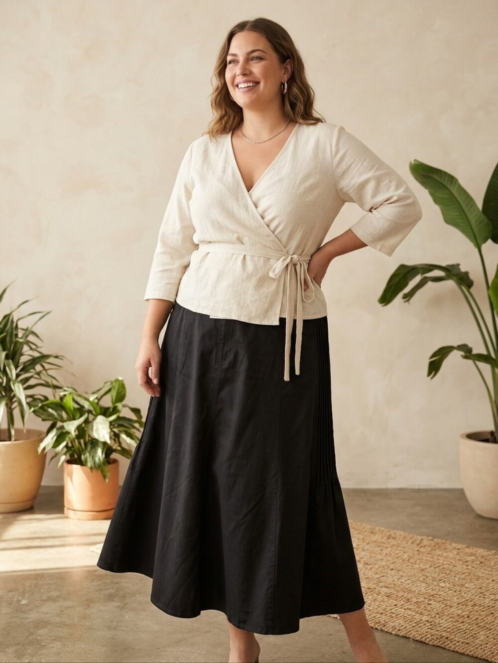 Simon Chang Classic Black A-Line Elegant Midi Full Length Tulip Skirt. Plus Size